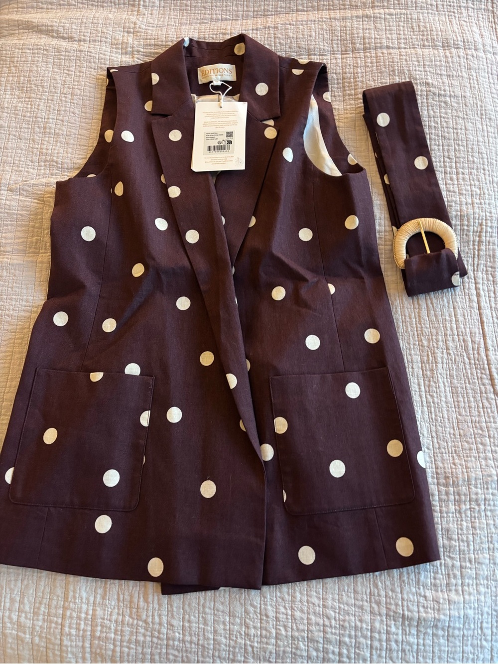 NWT Sézane Martina Jacket in Ecru Polka Dots on Chocolate Print Size 4/36 - Picture 4 of 7